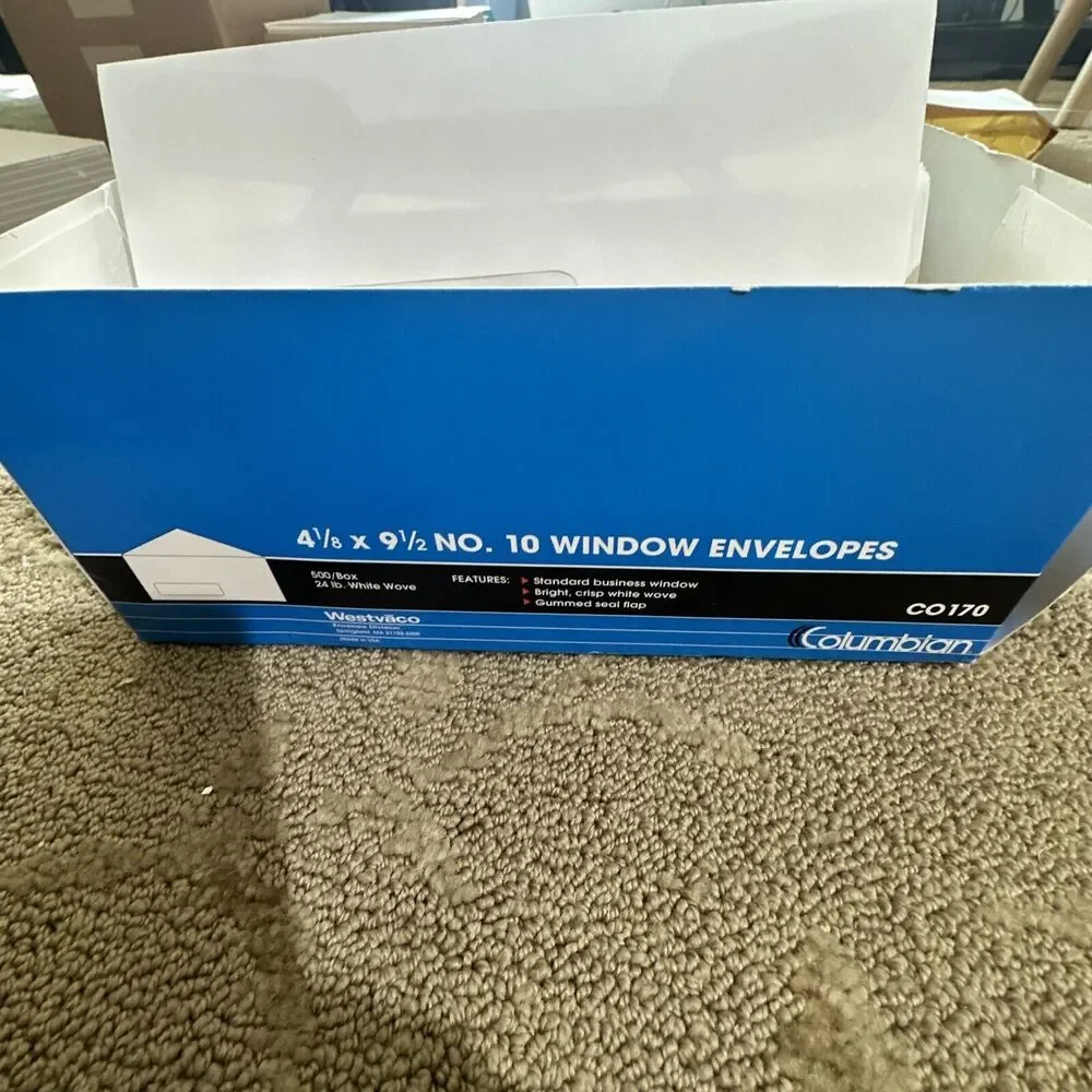 300 + Columbian # 10 Poly-klear Window‎ Envelope 4.1/8” x 9.1/2” 24lb White Wove